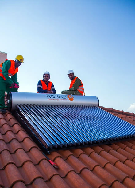 Mayu solar technical team installing a solar water heater at Dhru Dev apartments, parklands